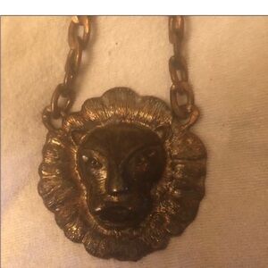 Lion Necklace Vintage Massive Lion Face Unusual Eyecatching Statement Necklace